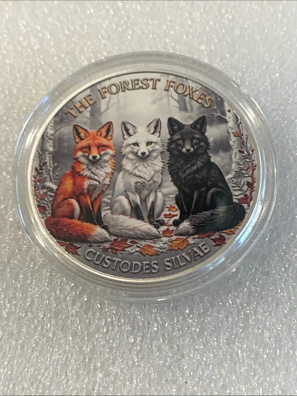 The Forest Foxes Collectible Coin - Tri-Fox Color Illustration